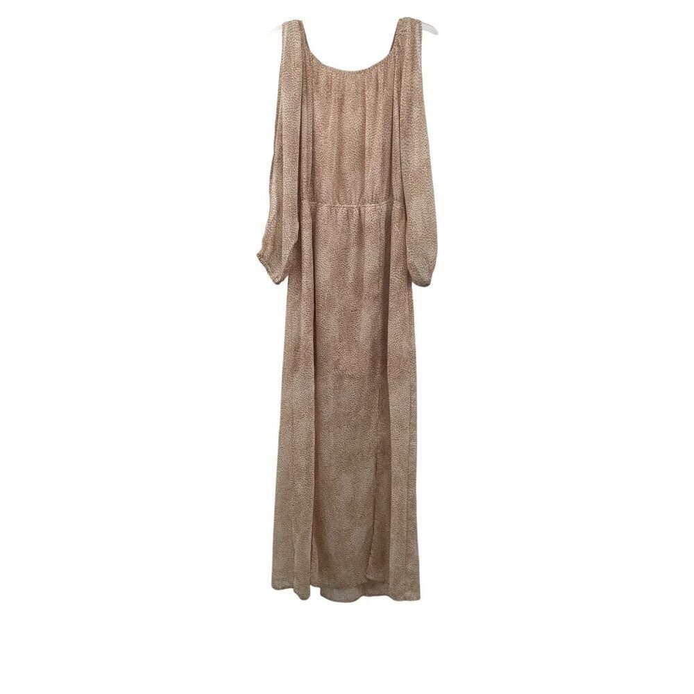 Jealous Tomato Womens Maxi Dress Long Split Sleeves Tan/Cream Print Medium